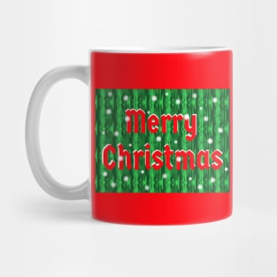 Merry Christmas with Falling Snow and Red and White Letters Mug